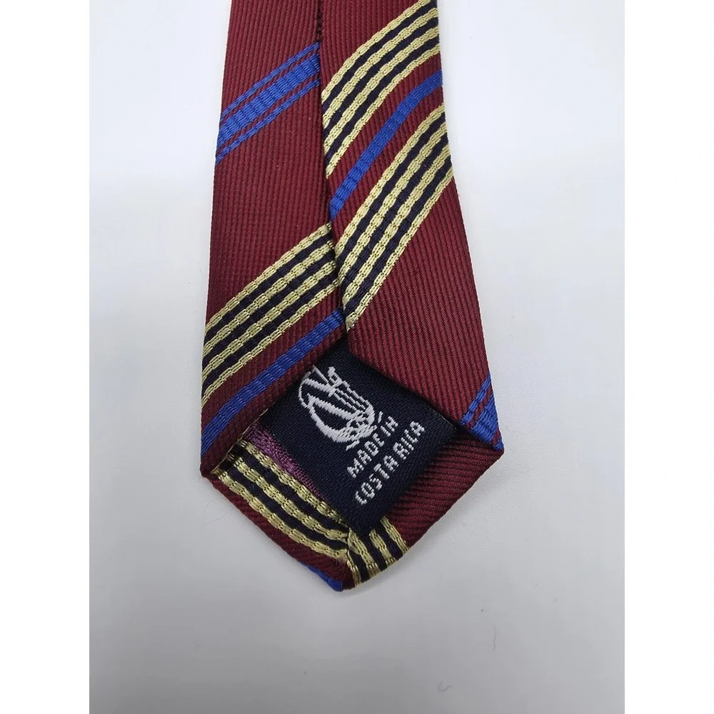 Vintage Nautica Tie Mens Crimson Blue Gold Black Silk Striped Necktie 55